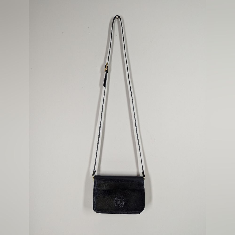 Vintage Black Leather Mini Bag Horse Logo Mirror & Card Slots